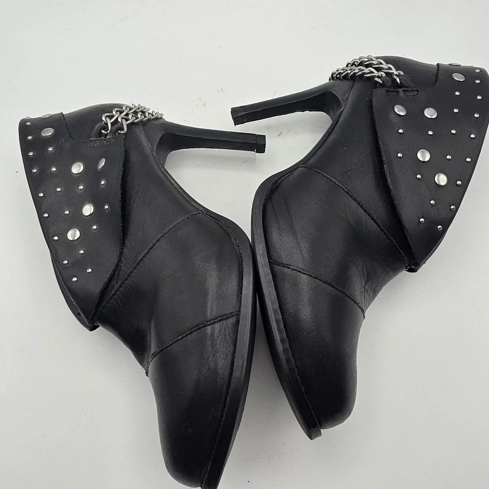 Harley-Davidson Lena Boots Women's 8.5 Black‎ Leather Studded Chain Moto Heels
